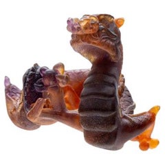 Daum, Pâte de Verre Dragón, Marrón Miel, Francia, 1990