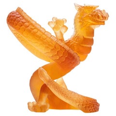 Daum Pâte de Verre Dragon, Honey Brown, France, 1990