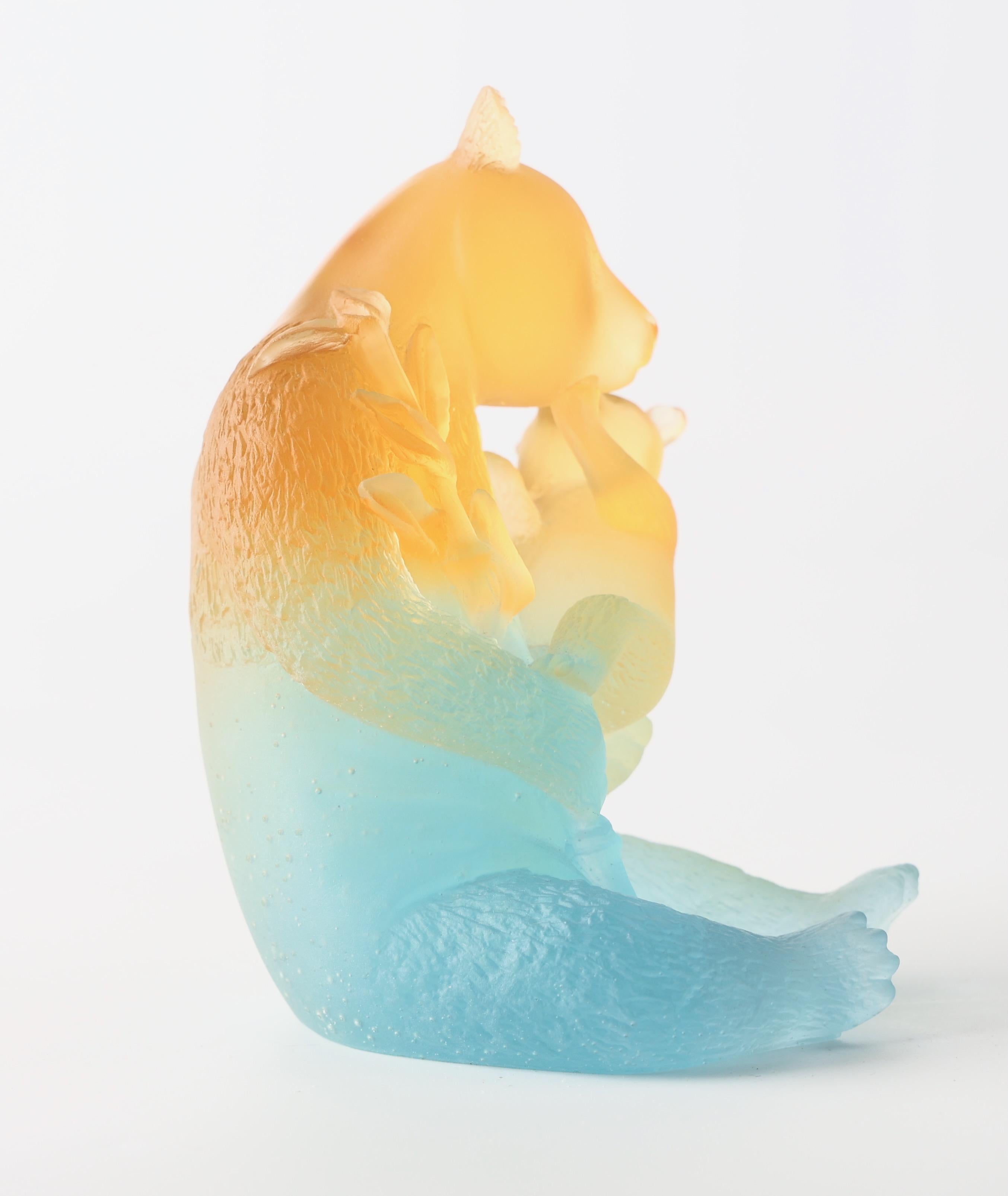 Francese Daum Pate de Verre Pandas Love, Firmato Daum, Francia Numero 230 in vendita