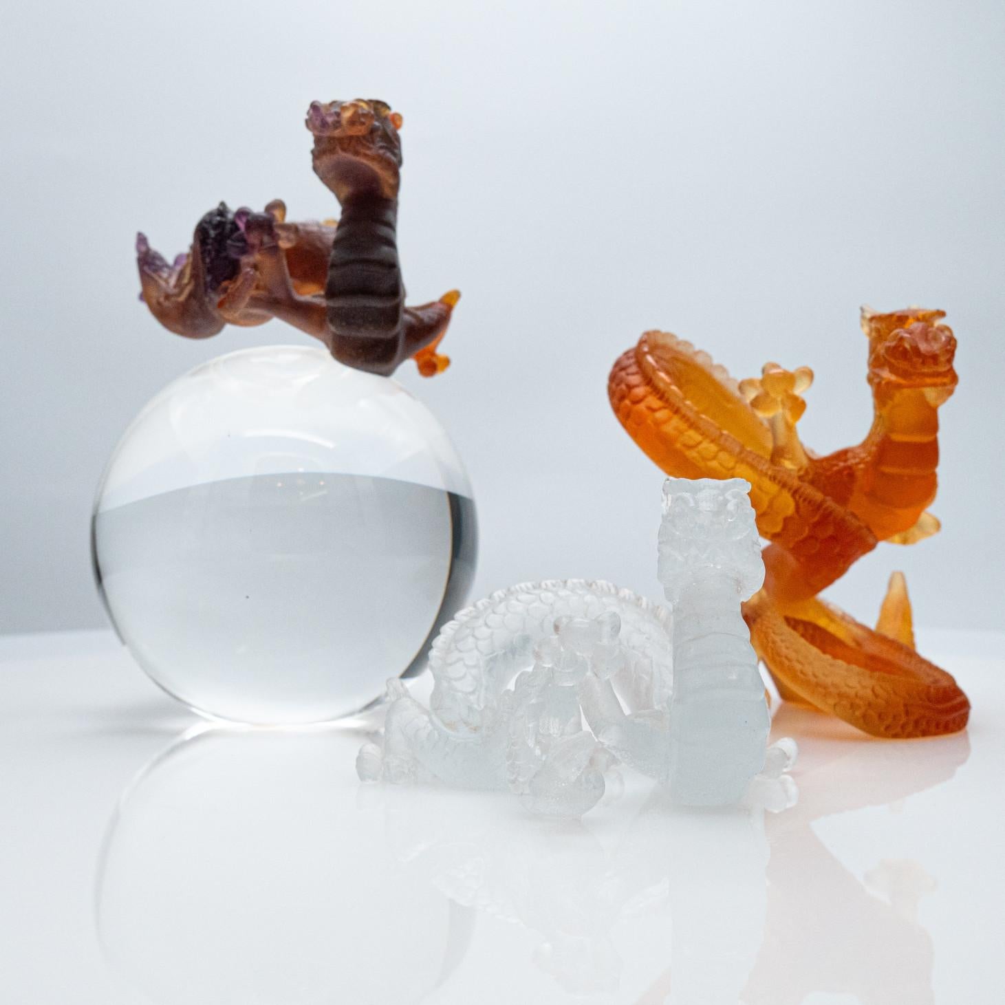 Daum Pâte de Verre Set Dragons, marrone miele opalescente, Francia, 1990 in vendita 2