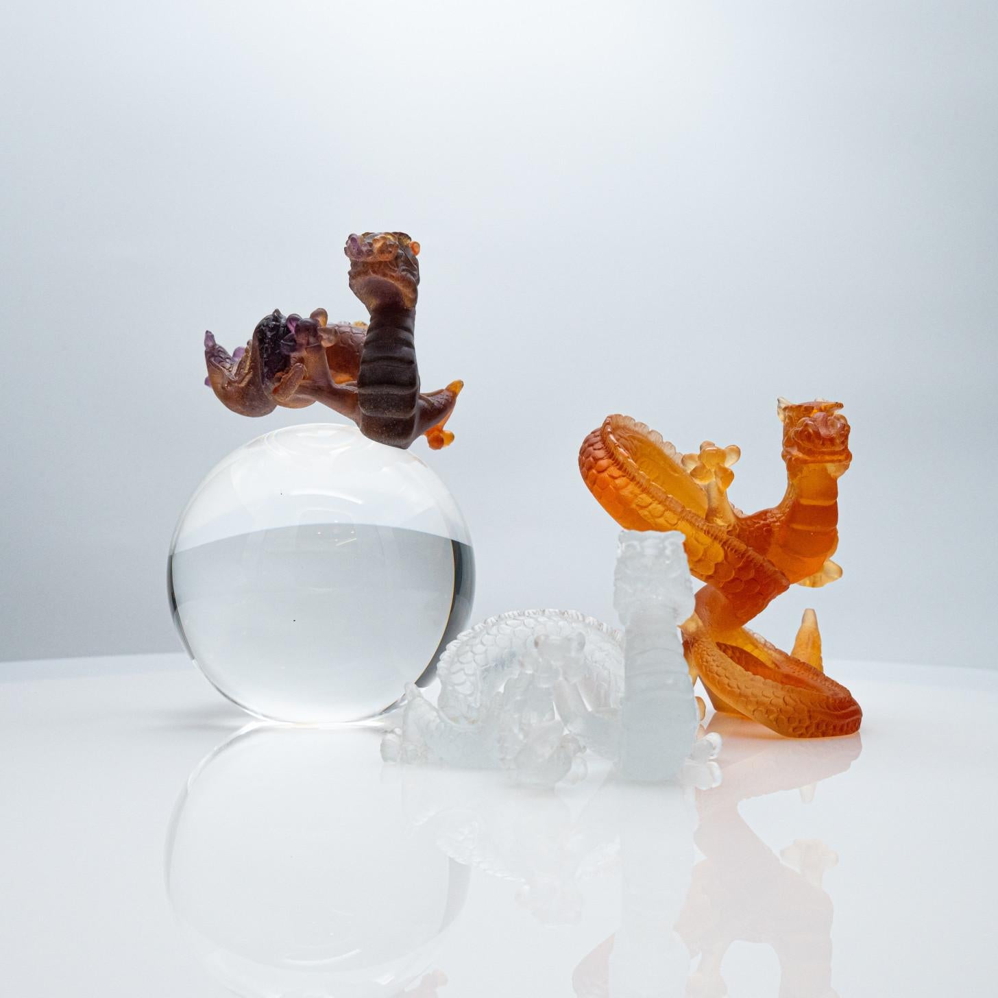 Daum Pâte de Verre Set Dragons, marrone miele opalescente, Francia, 1990 in vendita 8