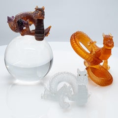Daum Pâte de Verre Set Dragons, Honey Brown Opalescent, France, 1990