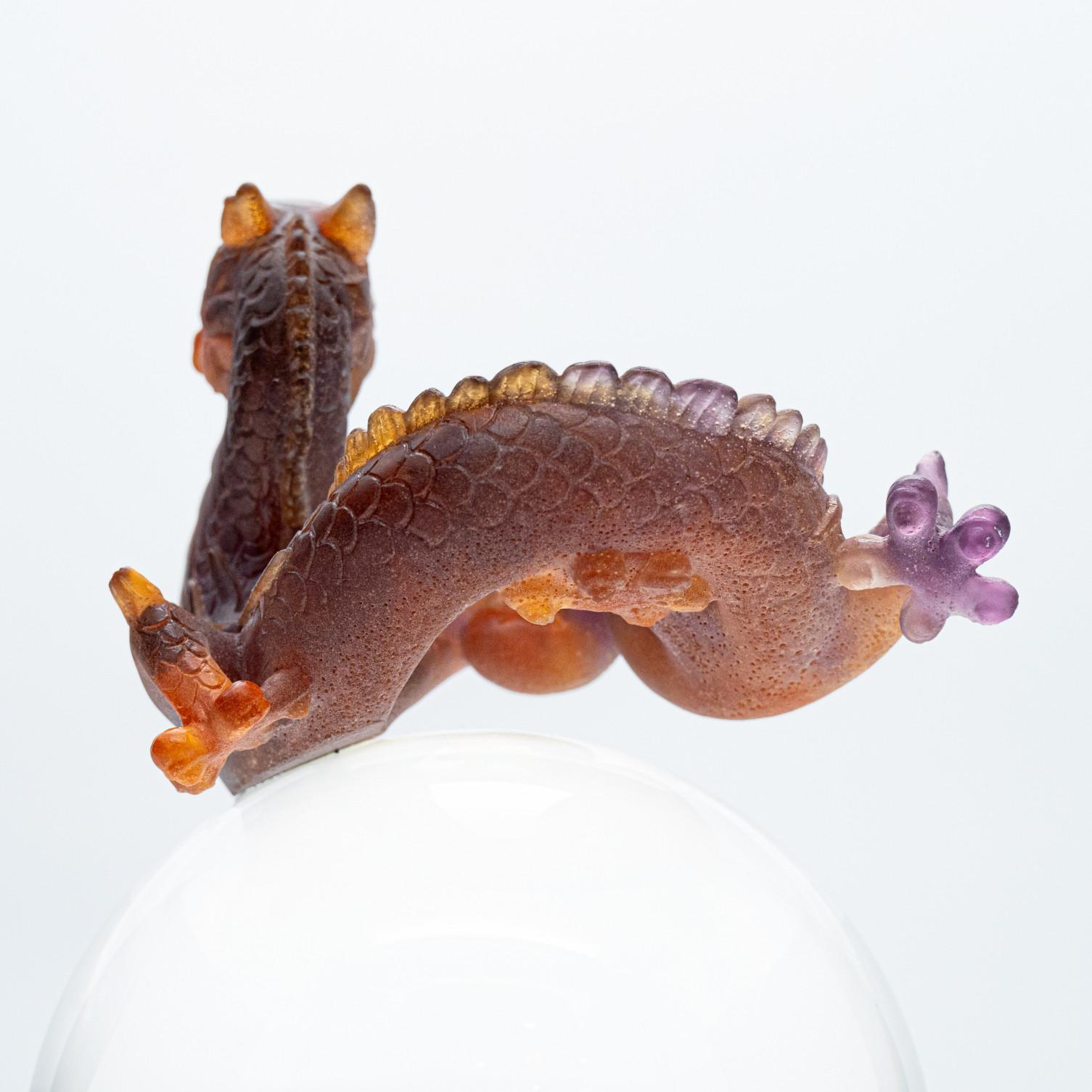 Dipinto a mano Daum Pâte de Verre Set Dragons, marrone miele opalescente, Francia, 1990 in vendita