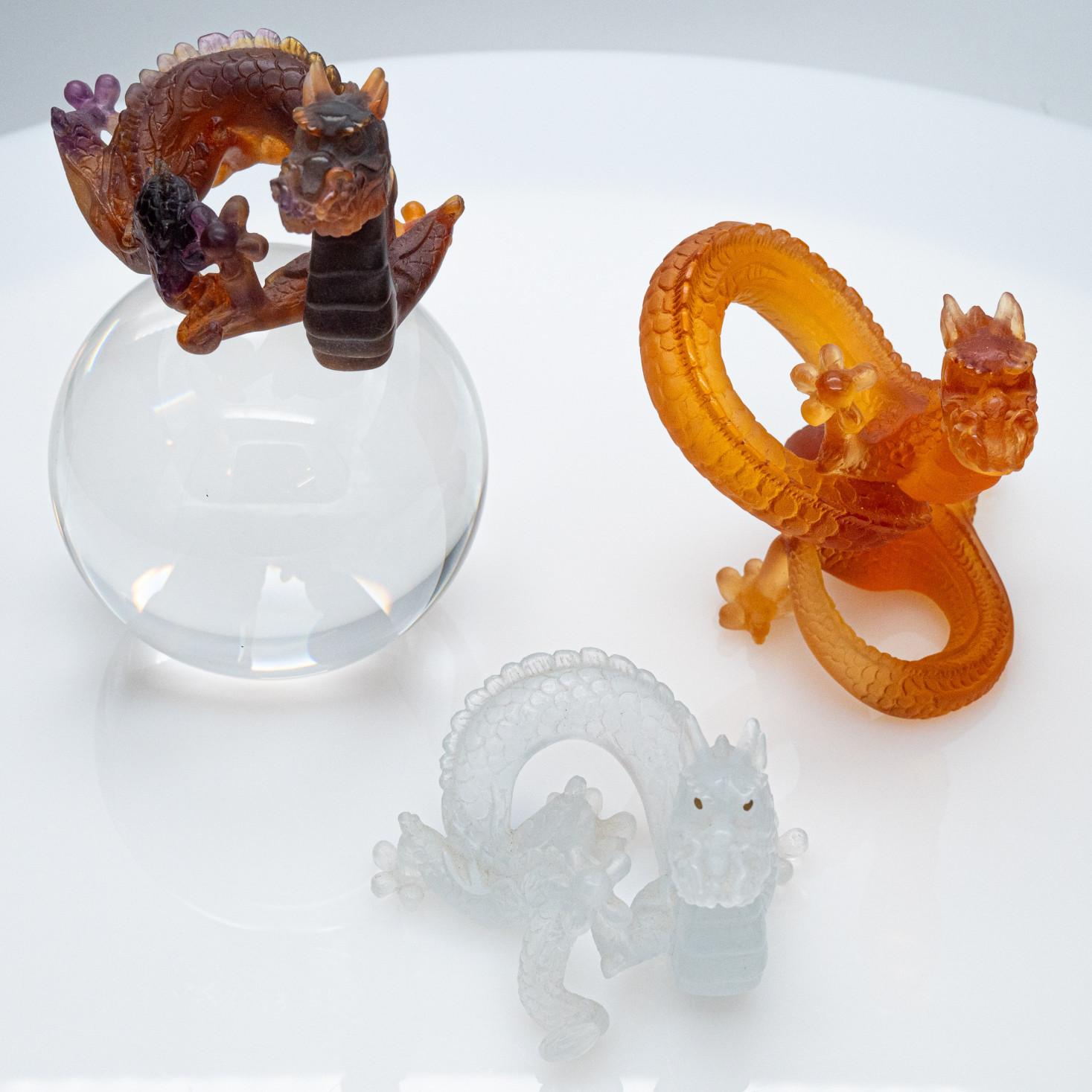 Daum Pâte de Verre Set Dragons, marrone miele opalescente, Francia, 1990 In condizioni buone in vendita a Rijssen, NL