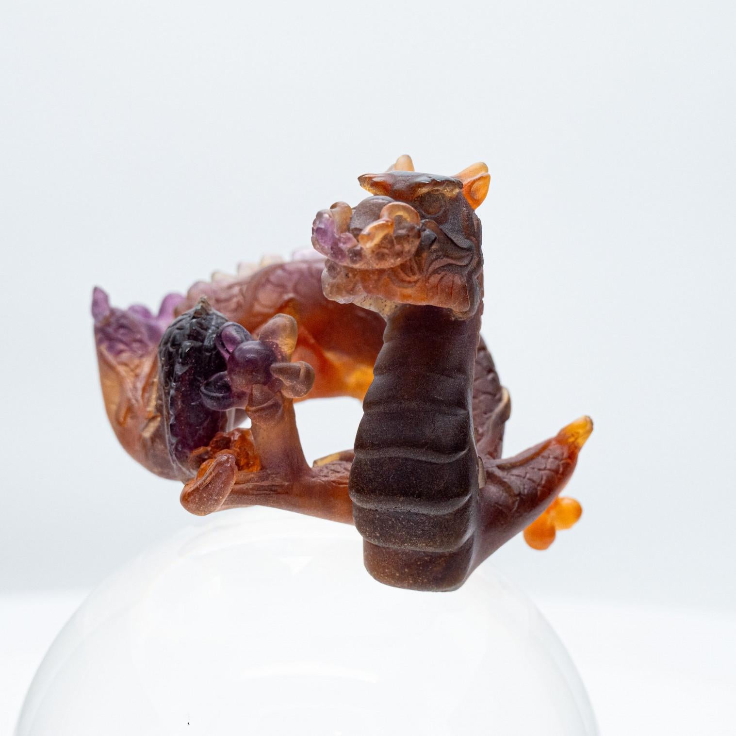 Fine XX secolo Daum Pâte de Verre Set Dragons, marrone miele opalescente, Francia, 1990 in vendita