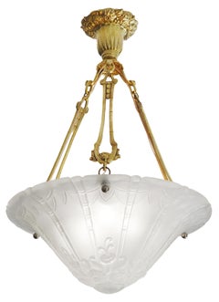 DAUM Pierre d'AVESN Large French Art Deco Pendant Chandelier, Early 1930s