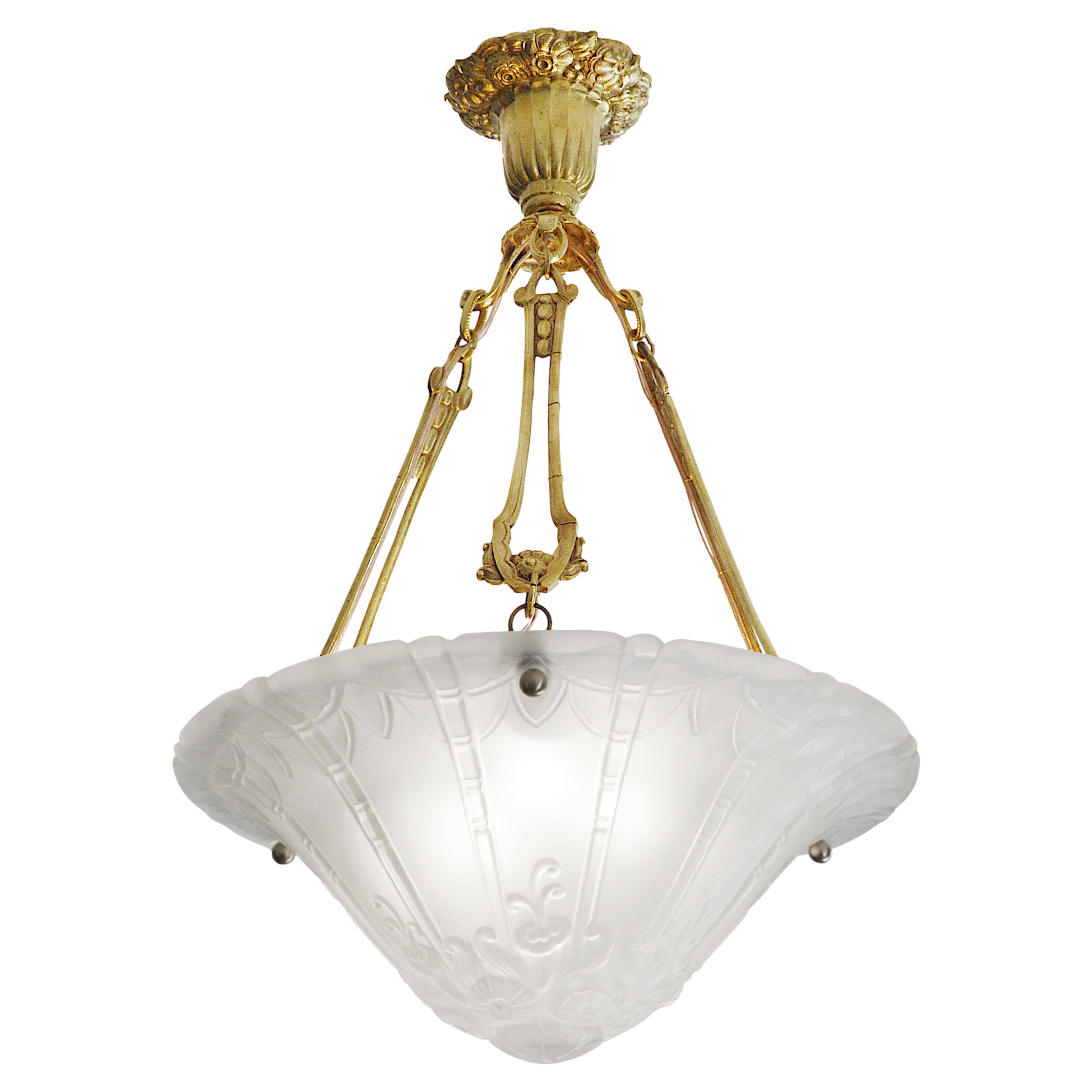 DAUM Pierre d
AVESN Large French Art Deco Pendant Chandelier, Early 1930s