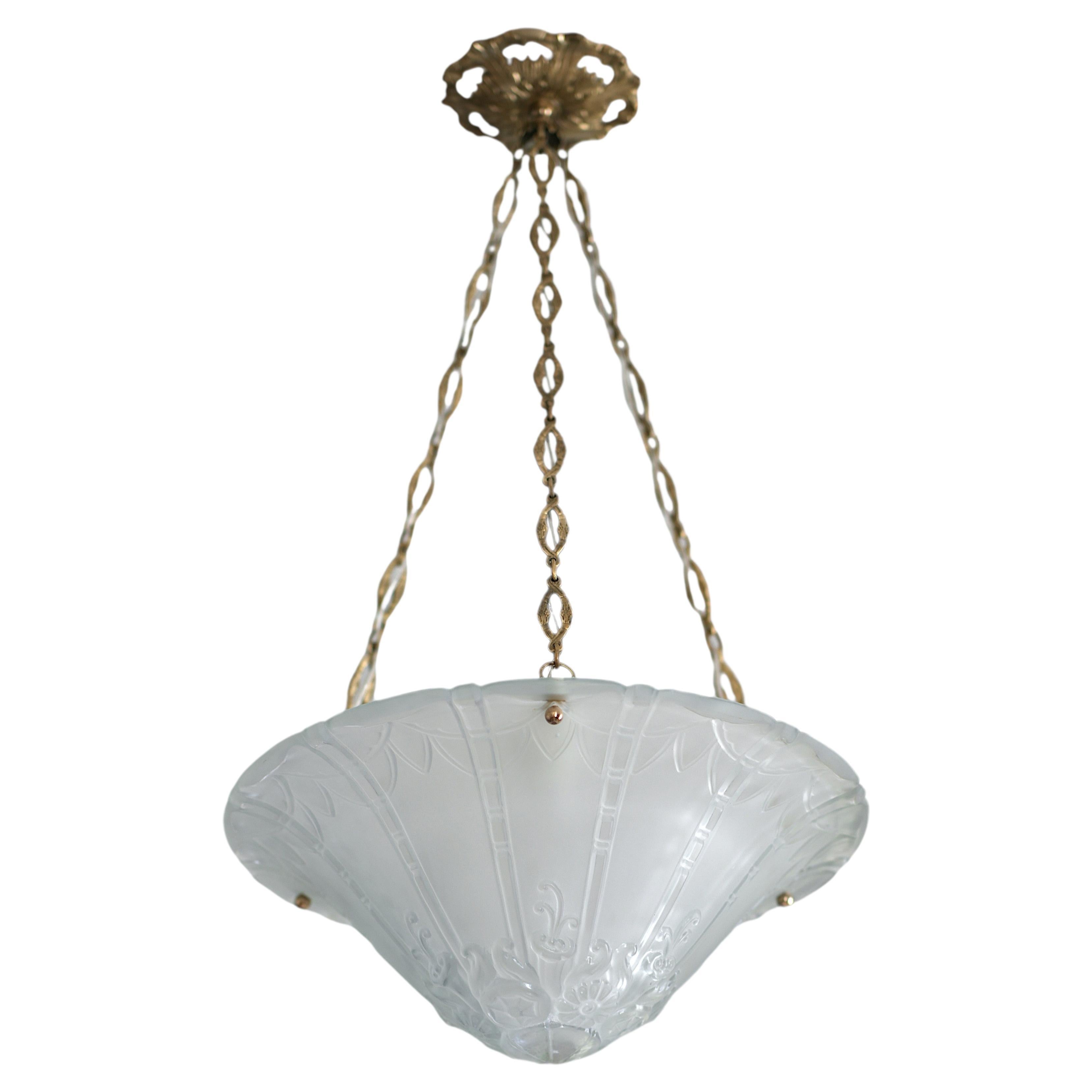 Daum Pierre D'Avesn Large French Art Deco Pendant Chandelier, Early 1930s