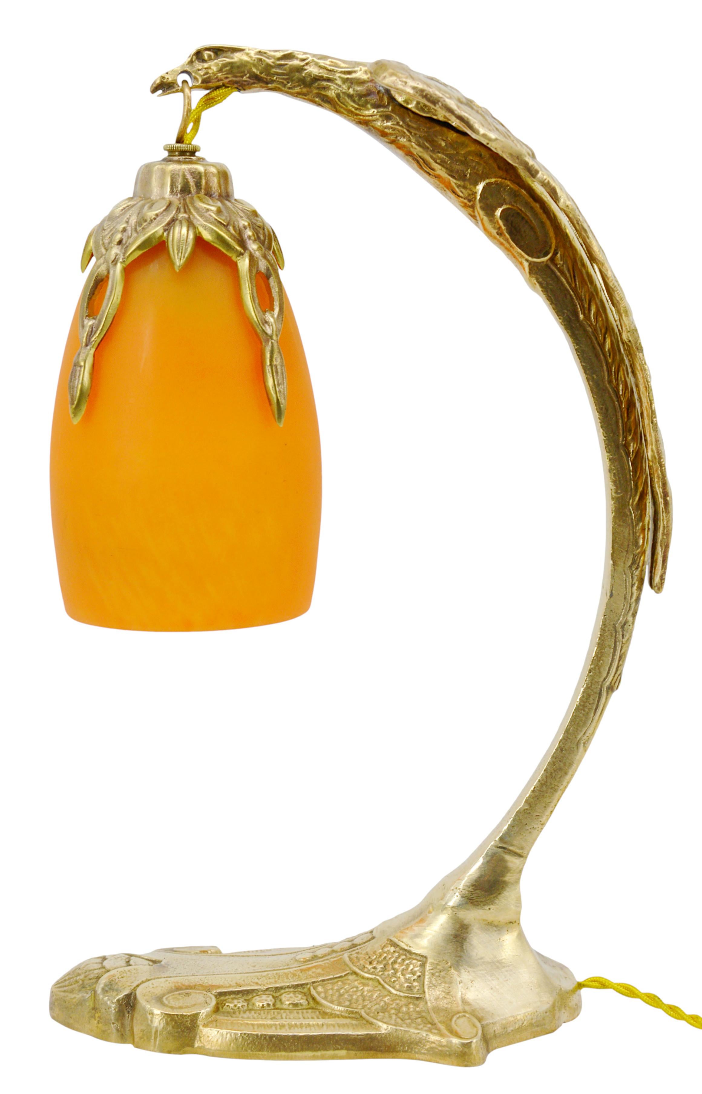Lampe de table Art Déco française en forme d'aigle, Daum & Ranc, 1915 en vente 1