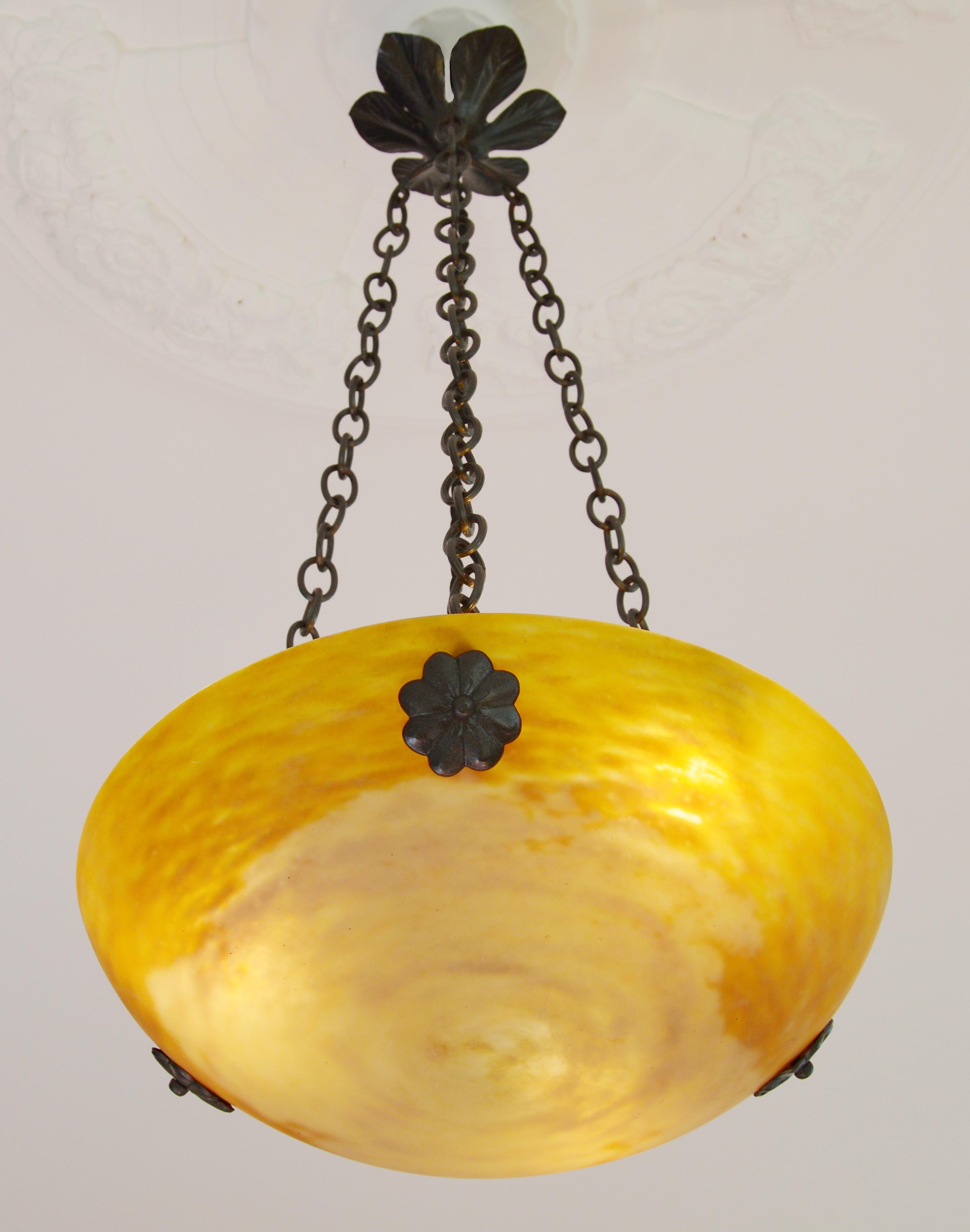 French Daum Rare Art Nouveau / Art Deco Pendant Chandelier, 1900-1905 For Sale