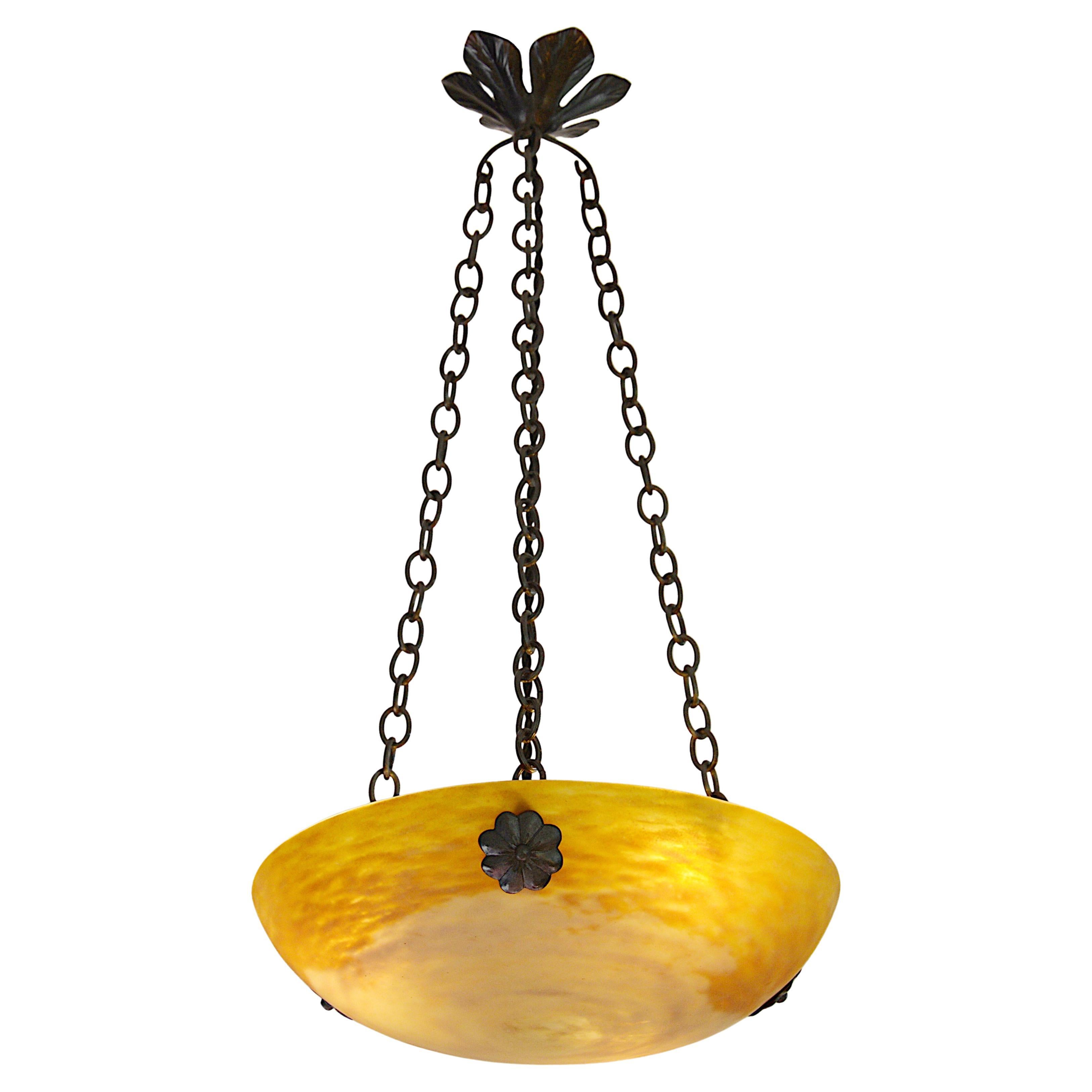 Daum Rare Art Nouveau / Art Deco Pendant Chandelier, 1900-1905