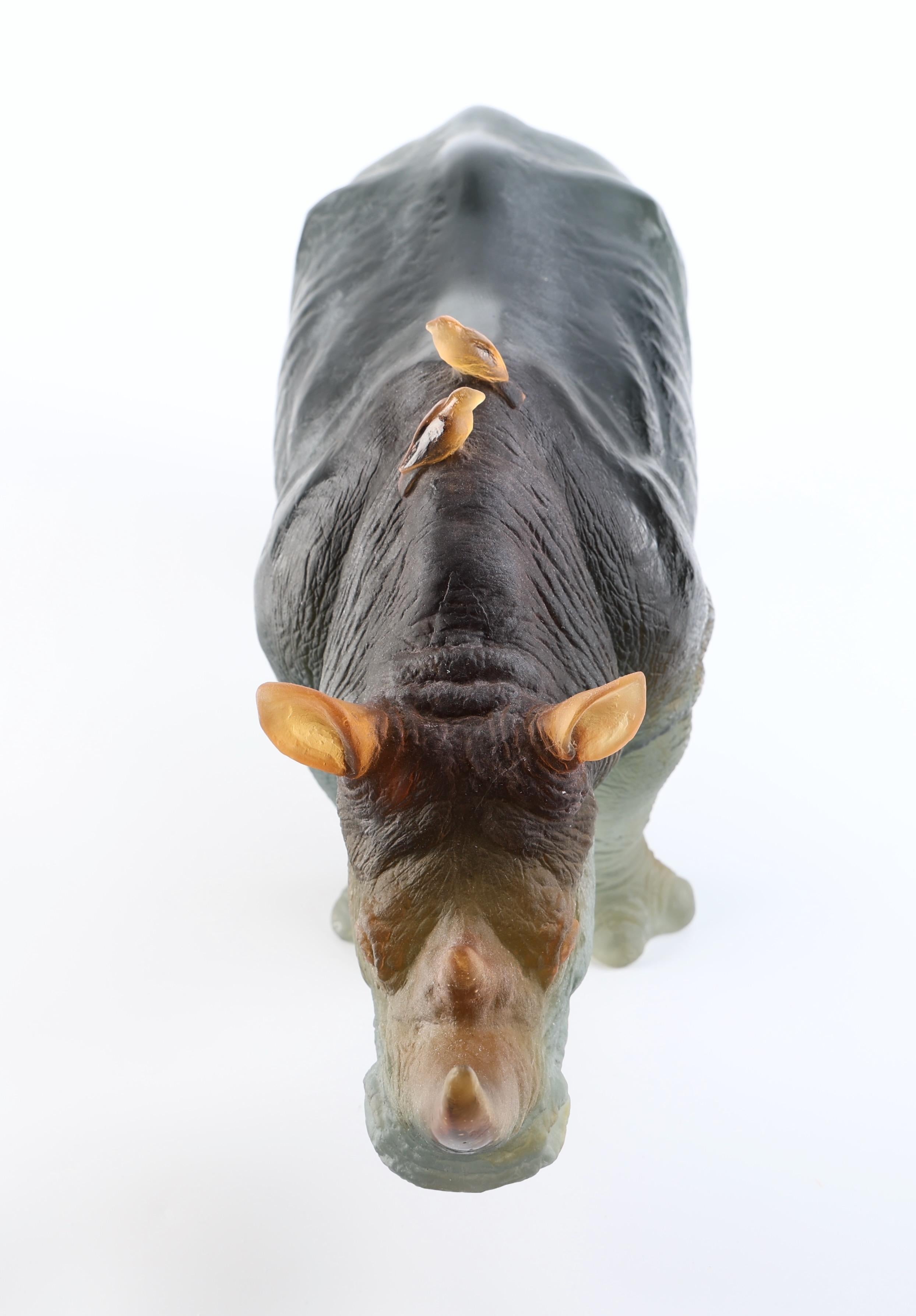 French Daum Rhinoceros in Amber and Grey by Jean-Francois Leroy, Ltd. Edition 0025/1000 For Sale