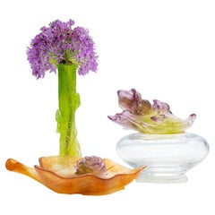 Daum, Set of 4 Items, Pâte de Verre, Lilac Orange Green, Franc