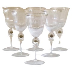 Daum Set of 6 Crystal Wine Glasses with Gold Edges
