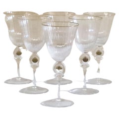 Antique Daum Set of 6 Crystal Wine Glasses with Gold Edges