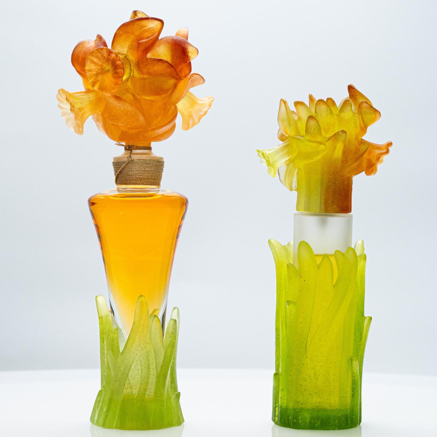 Set di flaconi di profumo Daum, Pâte De Verre, Orange Green and Yellow, Francia in vendita 3