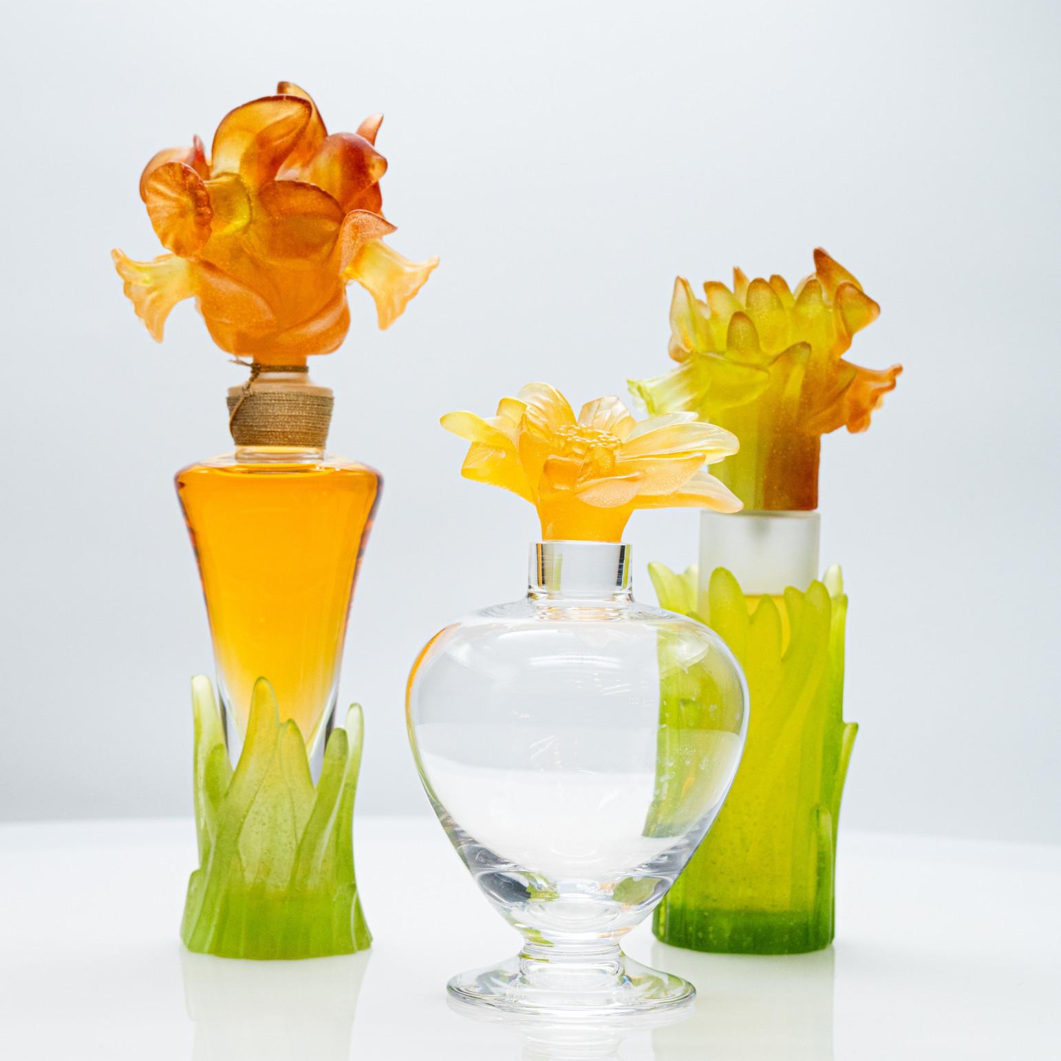 Cristallo Set di flaconi di profumo Daum, Pâte De Verre, Orange Green and Yellow, Francia in vendita