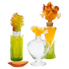 Daum Set of Parfum Bottles, Pâte De Verre, Orange Green and Yellow, France