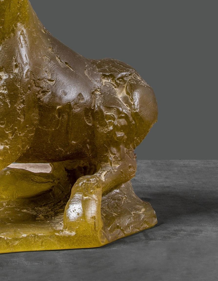 Glass Daum Signed Maurice Legendre Pate-de-Verre Horse Sculpture For Sale
