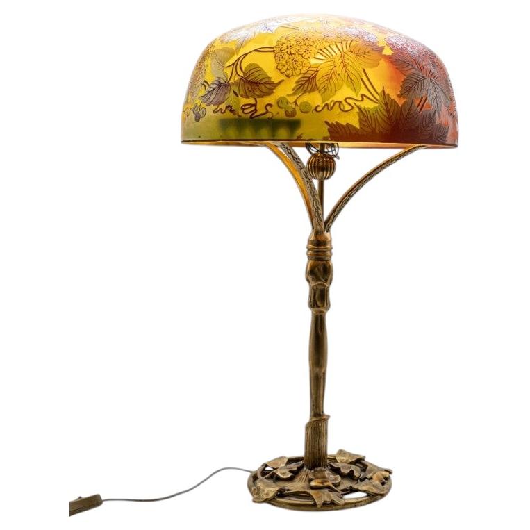 Daum Style Table Lamp Bronze Multicolor Floral Glass, France For Sale