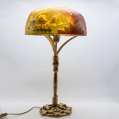 Daum Table Lamp Bronze Multicolor Floral Glass, France