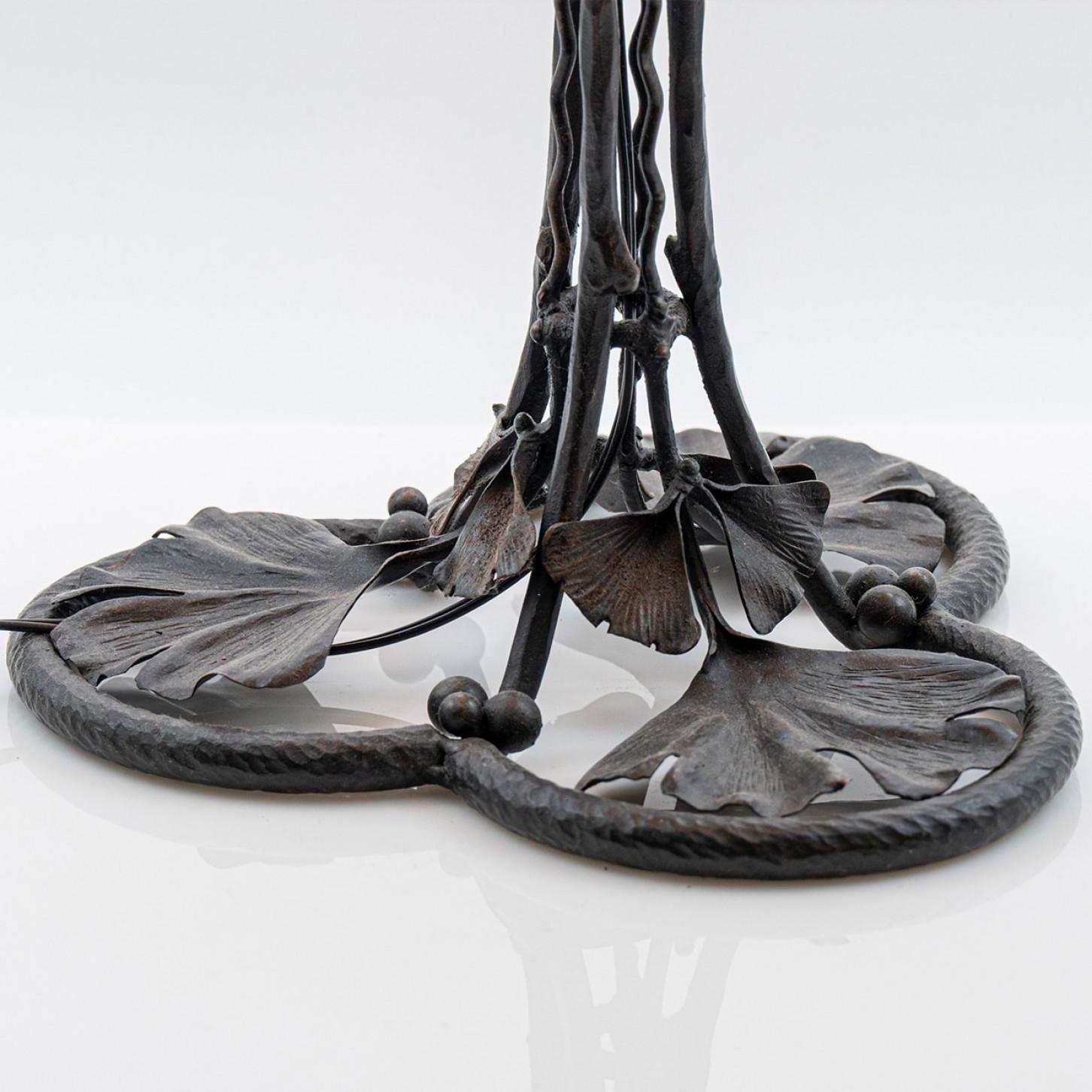 Lampe de table Daum Feuilles de fer Verre de cristal ambré, France 4