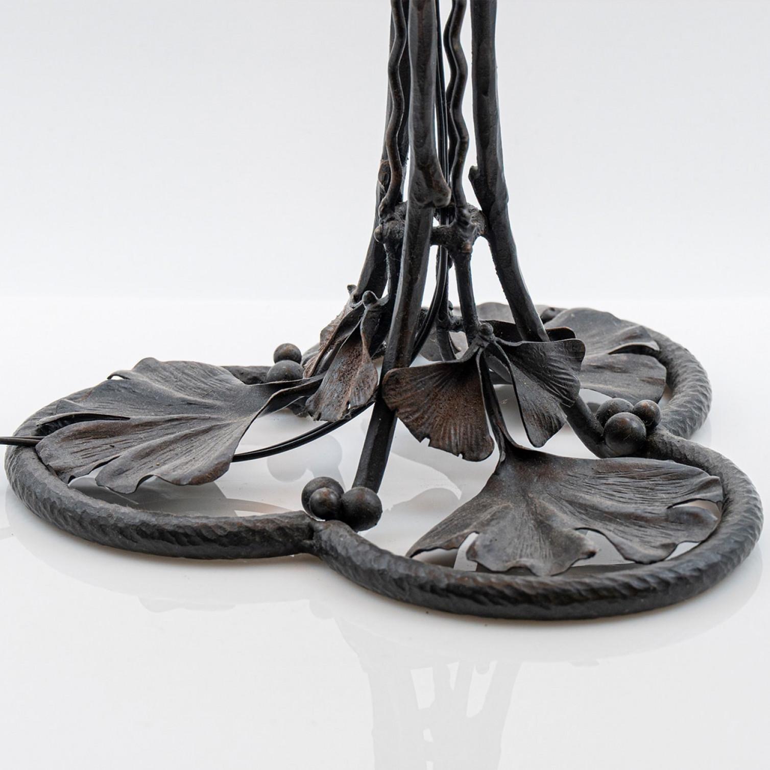 Daum Table Lamp Iron Leafs Amber Crystal Glass, France im Angebot 4