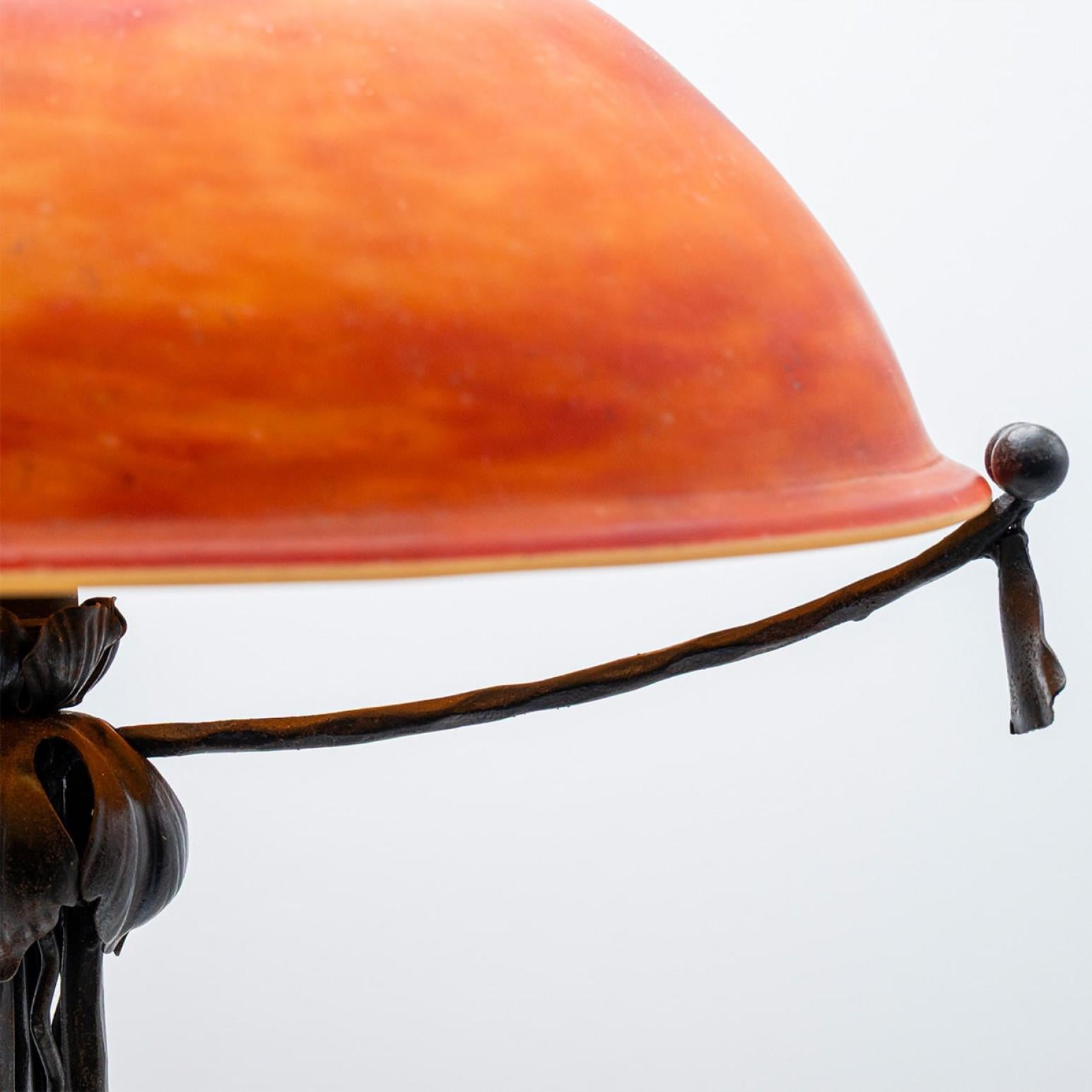 Lampe de table Daum Feuilles de fer Verre de cristal ambré, France 2