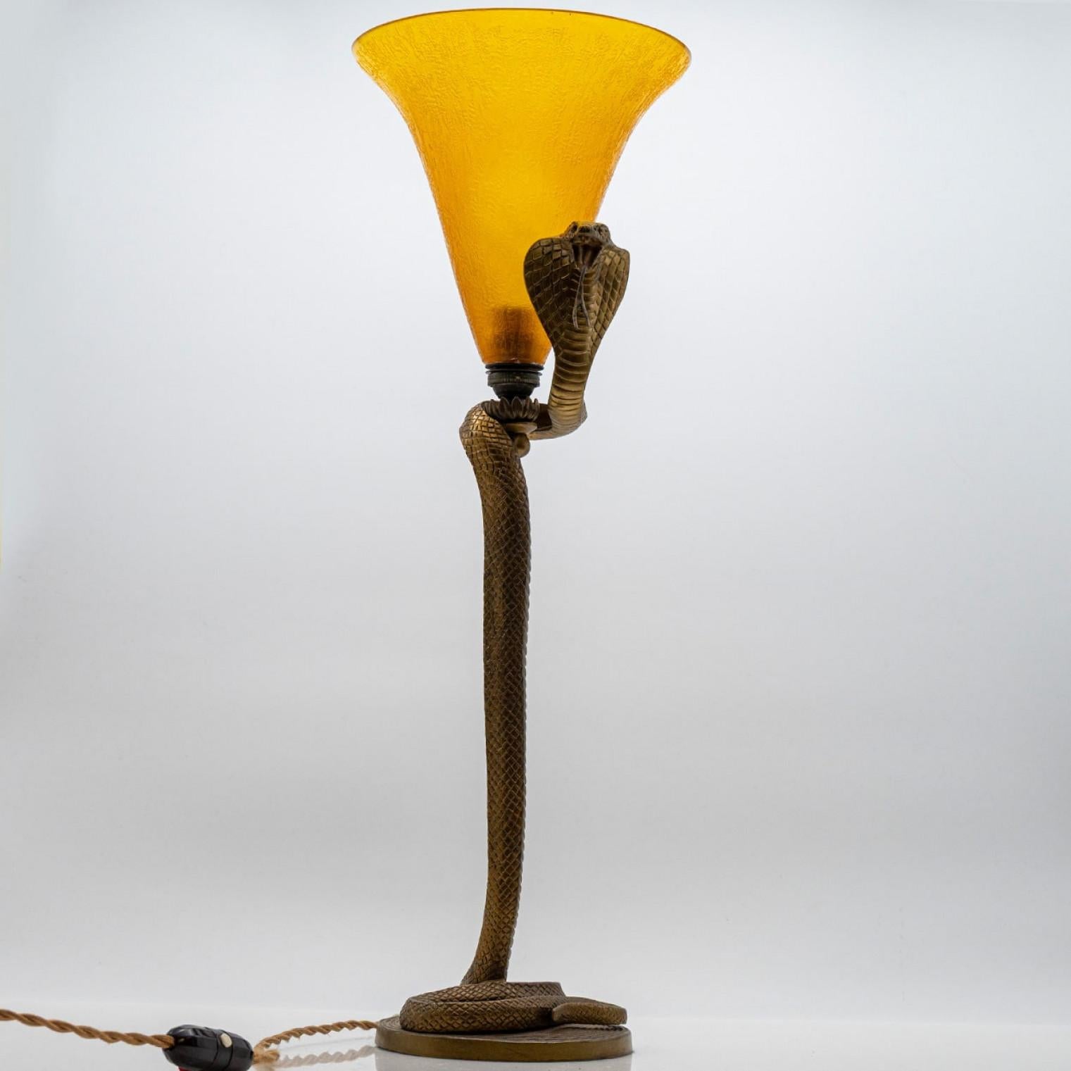 Daum Table Lamp Snake Bronze Yellow Crystal, France en venta 2