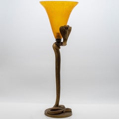 Daum Table Lamp Snake Bronze Yellow Crystal, France