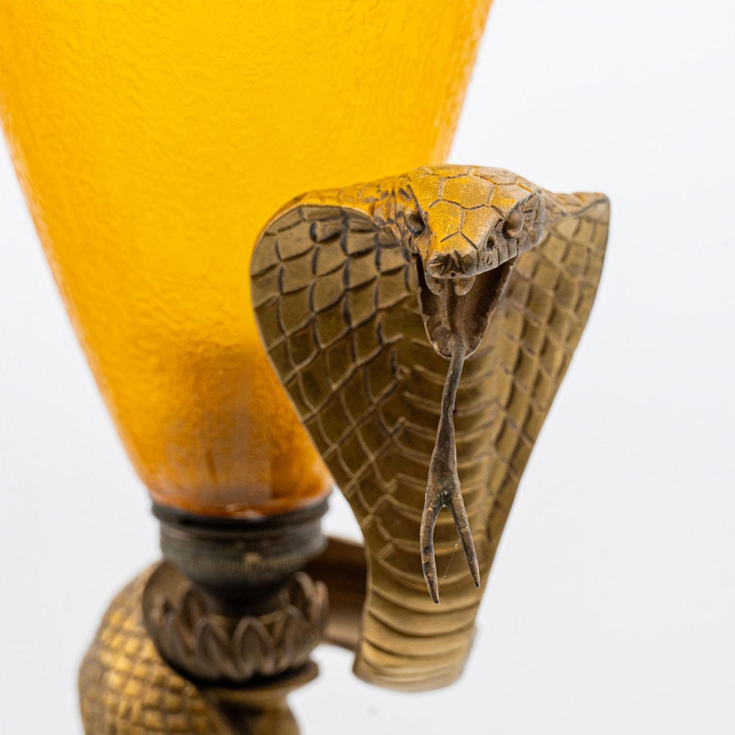 Daum Table Lamp Snake Bronze Yellow Crystal, France Art Nouveau en venta