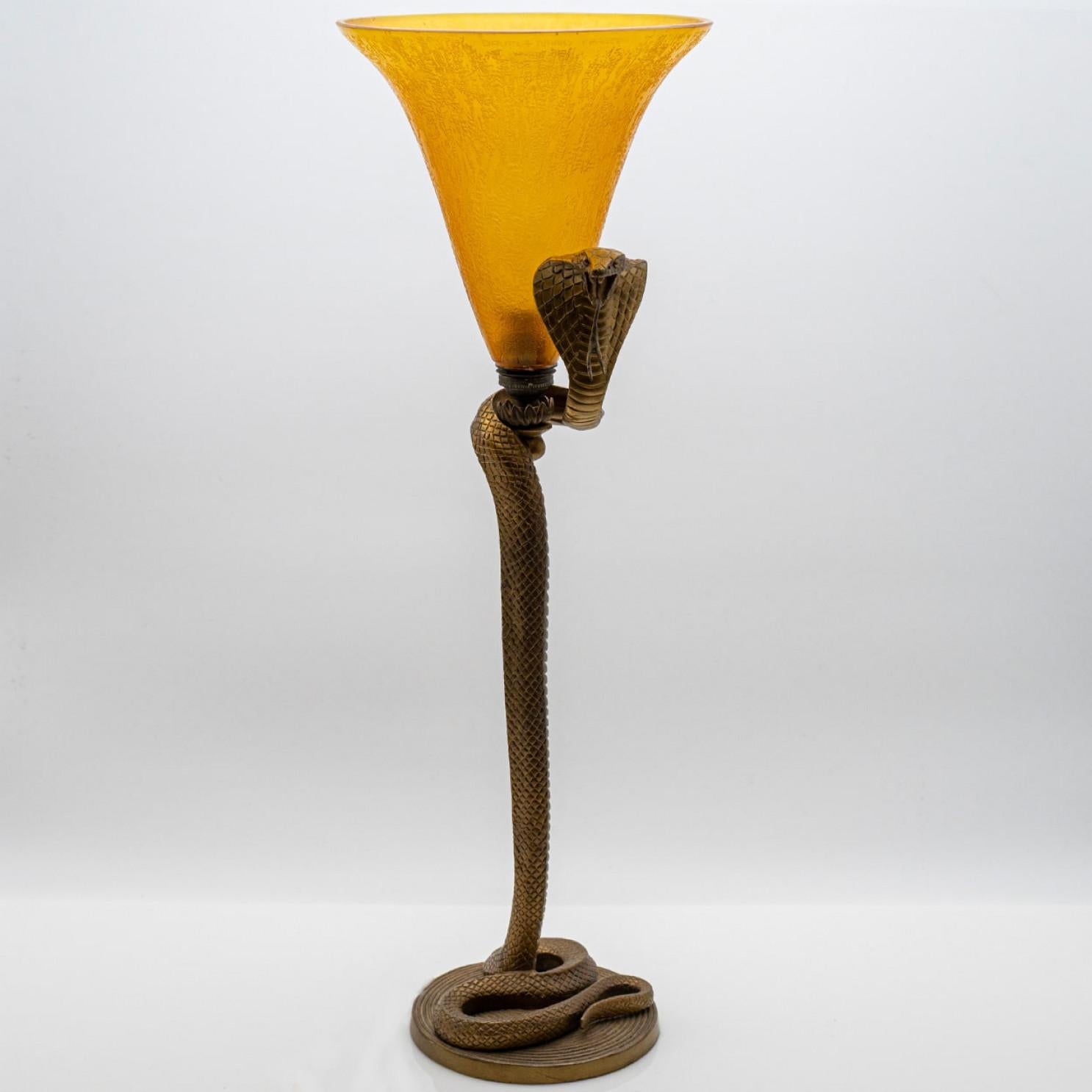 Daum Table Lamp Snake Bronze Yellow Crystal, France Vidrio en venta