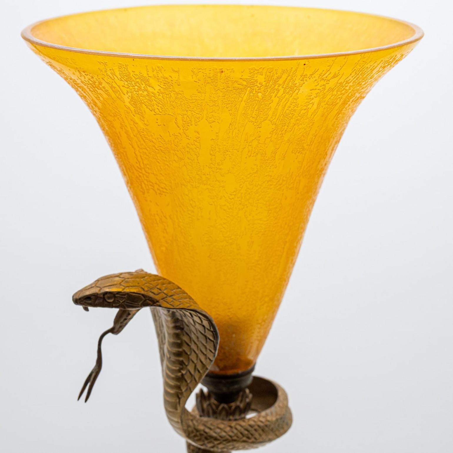 Daum Table Lamp Snake Bronze Yellow Crystal, France en venta 1