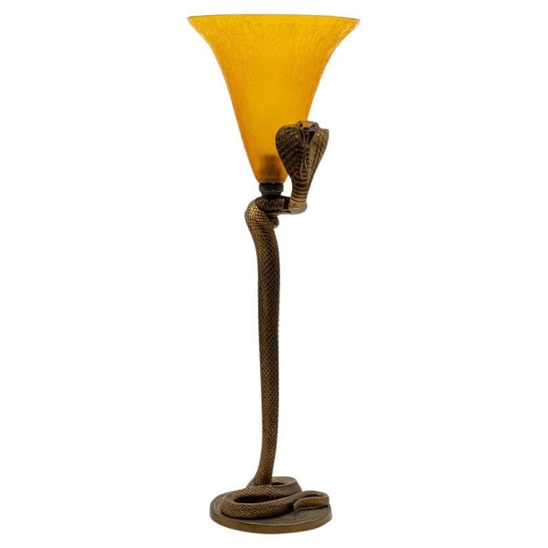 Daum Table Lamp Snake Bronze Yellow Crystal, France en venta