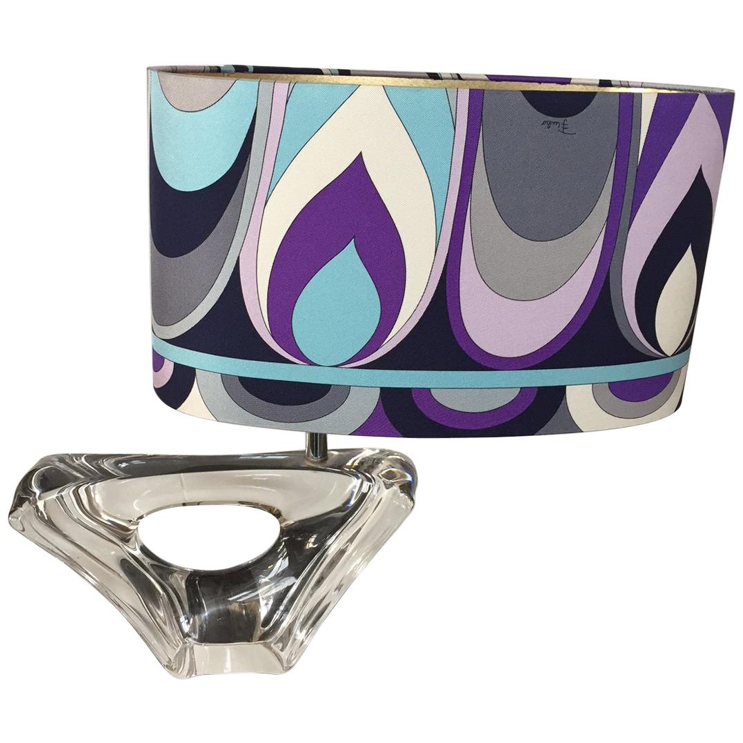 Daum Table Lamp with Lamp Shade Made From Vintage Pucci Silk