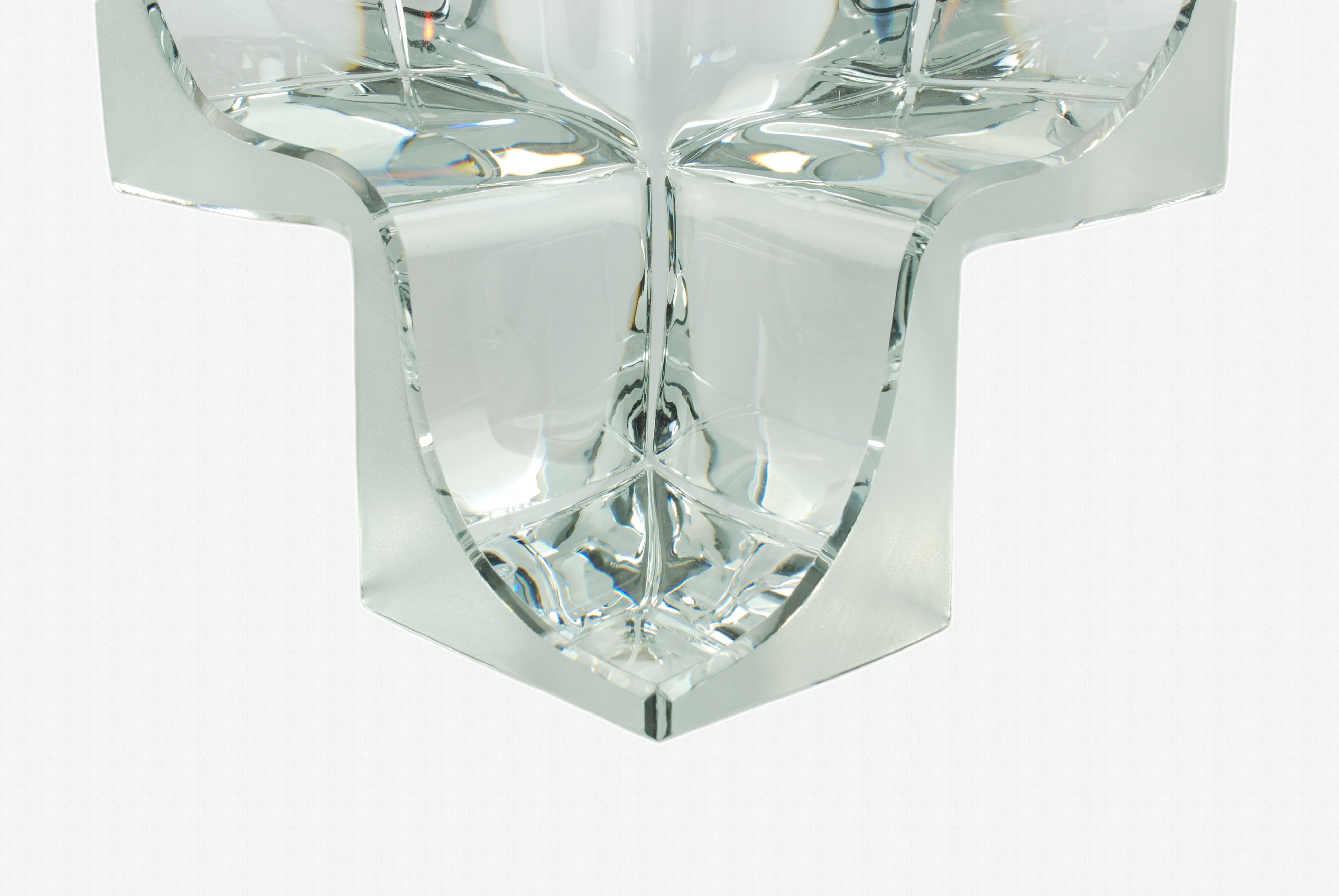 20th Century Daum Three Section Cubist Clear and Frosted Crystal Vide Poche Bowl For Sale