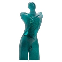 Daum Turquoise Art Glass Buste Silhouette Sculpture, France