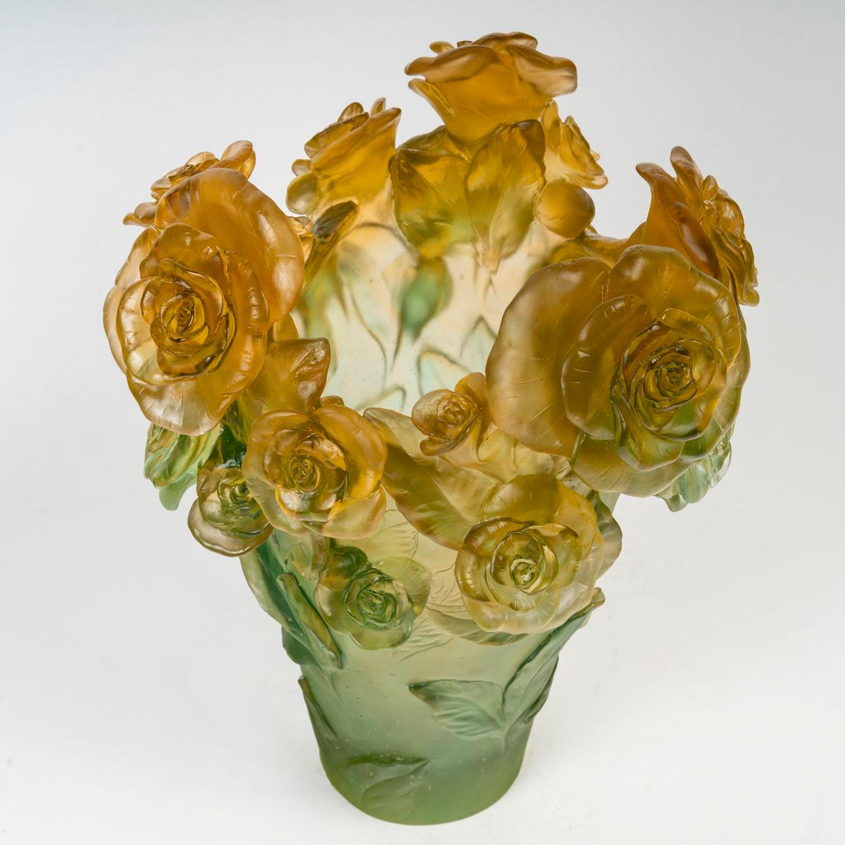 Daum Vase, Roses Green and Amber Model, 20th Century. In Good Condition In Saint-Ouen, FR