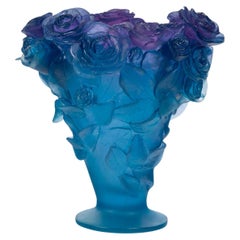 Vintage Daum Vase, Roses Ultraviolet Model, 20th Century.