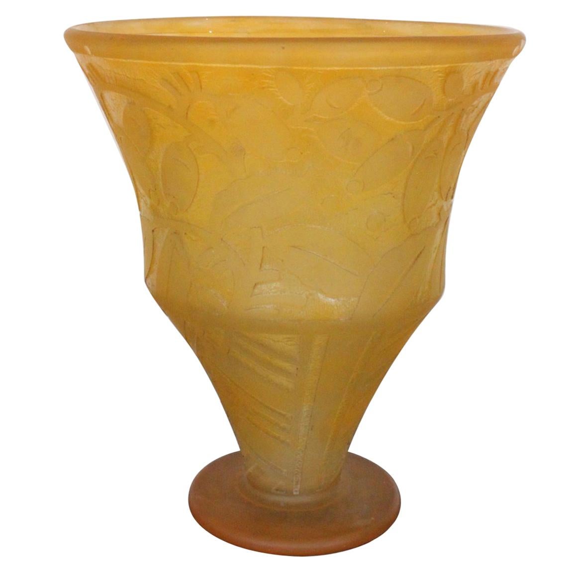Daum Vase with Floral Pattern, 1930 For Sale