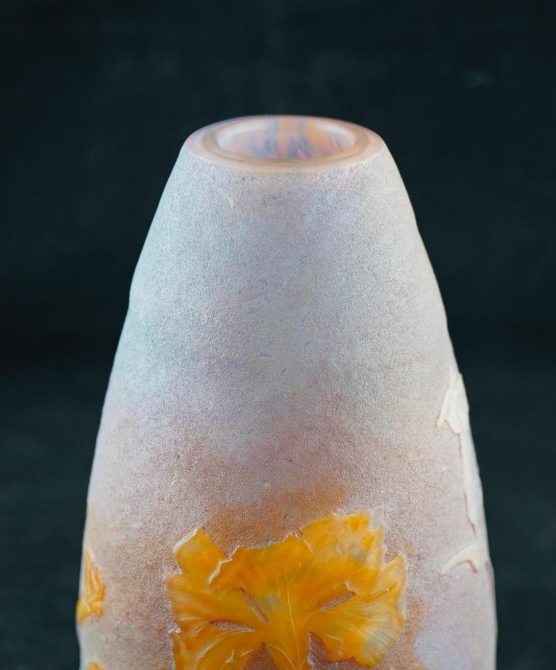 Art Glass Daum Wheel Carved and Vitrified Glass Carnations Vase