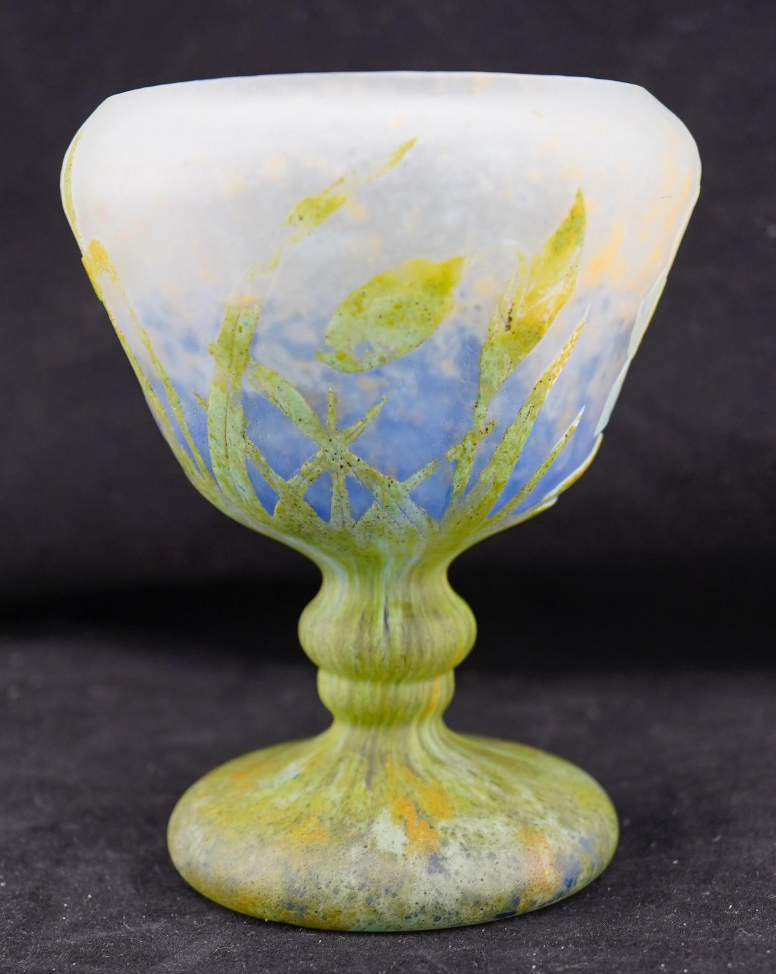 Etched Daum Wheel Carved and Padded Daffodil Vase (Jonquille) circ 1895 For Sale