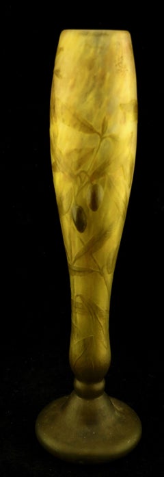 Daum Wheel Cut and Applied Olive Vase Art Nouveau.