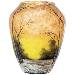 Daum Winter Scene Vase, Signed Daum Nancy