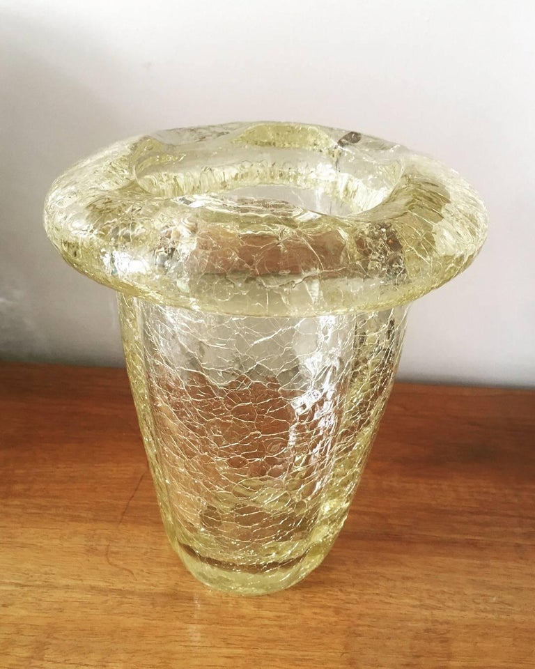 Daum Yellow Cracked Glass Vase at 1stDibs