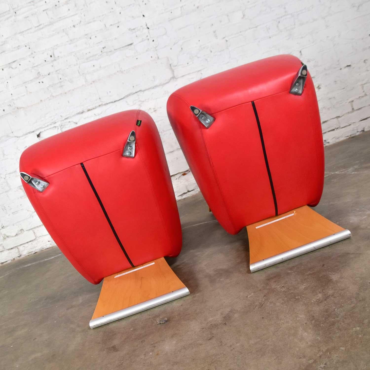 Dauphin BOBO Postmodern Accent Chairs by Dietmar Sharping Red Leather and Maple For Sale 3