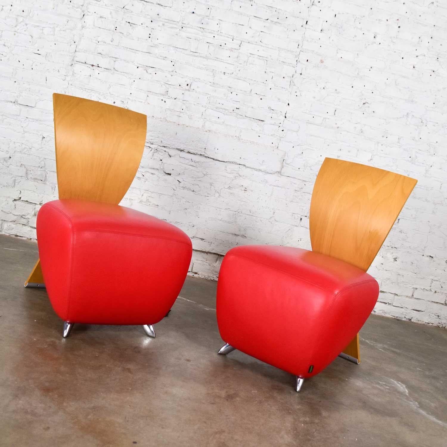 Dauphin BOBO Postmodern Accent Chairs by Dietmar Sharping Red Leather and Maple For Sale 4