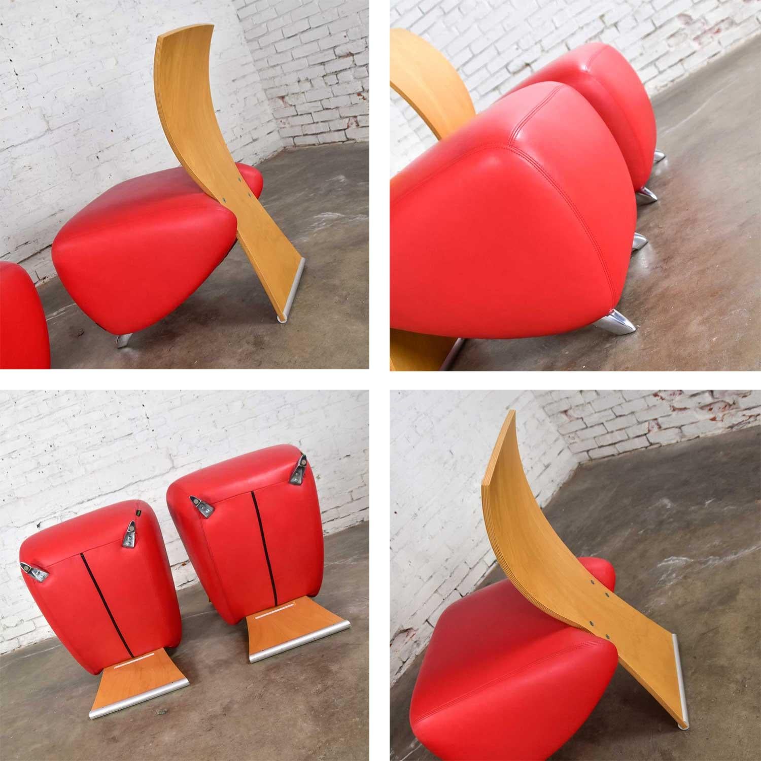 Dauphin BOBO Postmodern Accent Chairs by Dietmar Sharping Red Leather and Maple For Sale 10