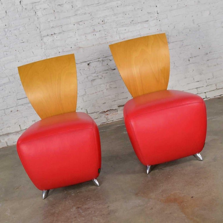 Dauphin BOBO Postmodern Accent Chairs by Dietmar Sharping Red Leather