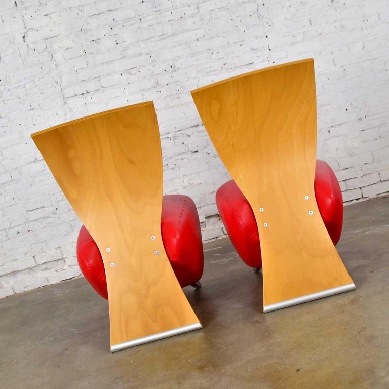 Dauphin BOBO Postmodern Accent Chairs by Dietmar Sharping Red Leather